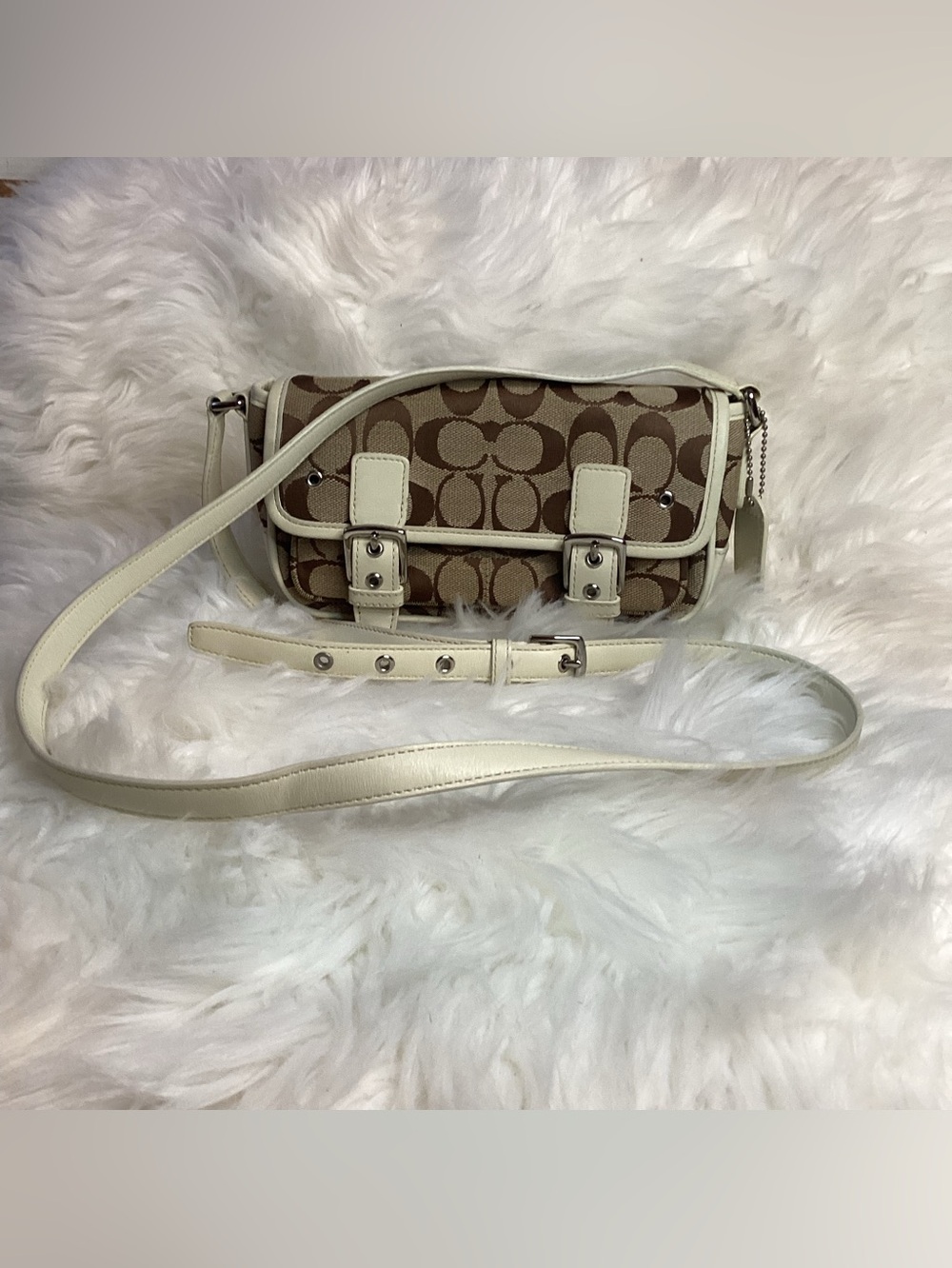Coach Signature Canvas and Leather Crossbody Bag in Khaki/Chalk